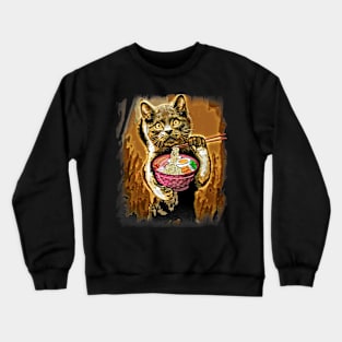 The cat eats ramen,ramen lover,cute cat Crewneck Sweatshirt